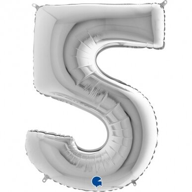 Folinis balionas skaičius ''5'' sidabro spalvos