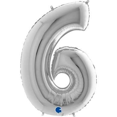 Folinis balionas skaičius ''6'' sidabro spalvos