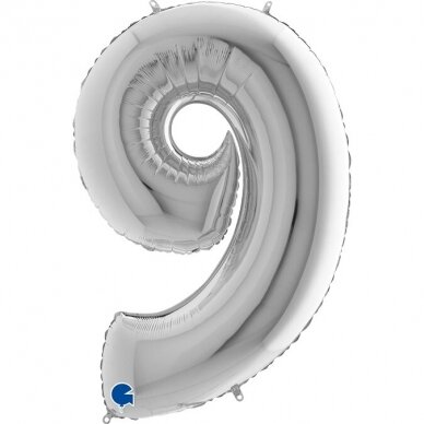 Folinis balionas skaičius ''9'' sidabro spalvos