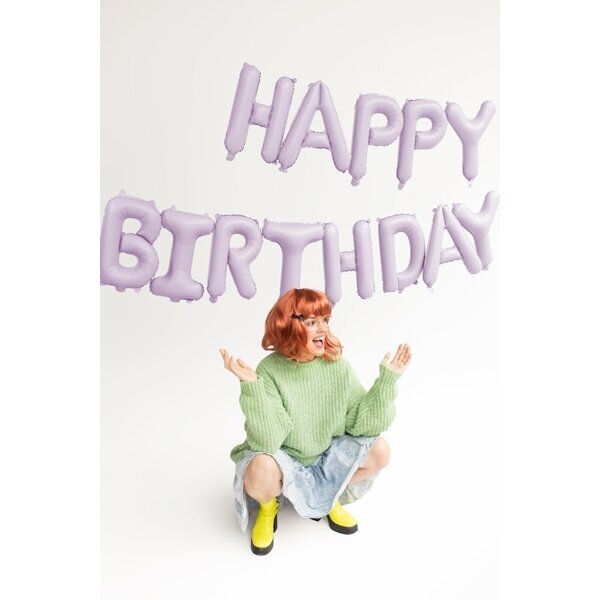Folinės raidelės ''HAPPY BIRTHDAY'' alyvinės 1 Folinės raidelės ''HAPPY BIRTHDAY'' alyvinės 1