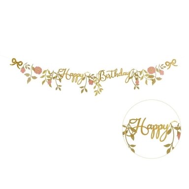 Girlianda ''Happy Birthday'' su gėlytėm