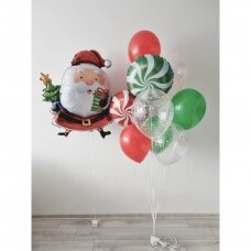 Helio balionų puokštė su Kalėdų seneliu