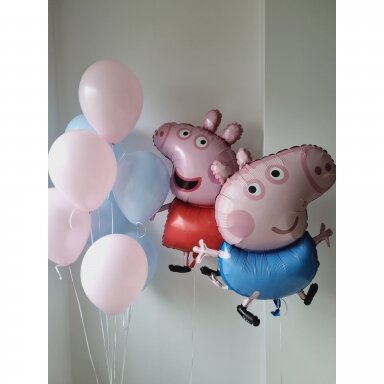 Helio balionų puokštė su Peppa ir George Helio balionų puokštė su Peppa ir George