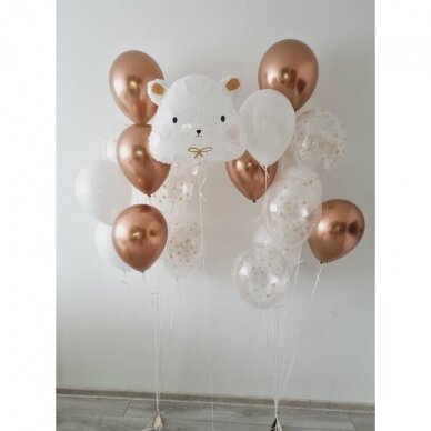 Helio balionų puokštelės su meškiuku