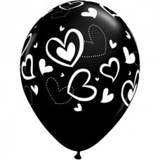 Juodas balionas su širdelėmis (28cm)