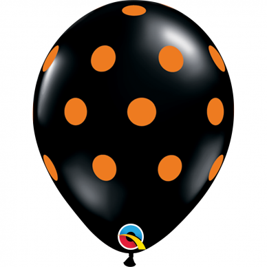 Juodas balionas su oranžiniais taškeliais (28cm)