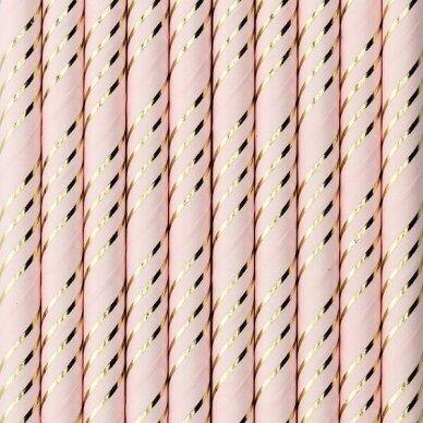 Popieriniai šiaudeliai rožinės spalvos su auksinėm detalėm 1