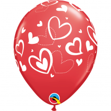 Raudonas balionas su širdelėmis (28cm)