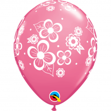 Rožinis balionas ''Gėlės'' (28cm)