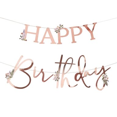 Rožinio aukso girlianda ''Happy Birthday''