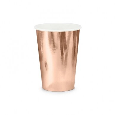 Rožinio aukso spalvos popieriniai puodeliai