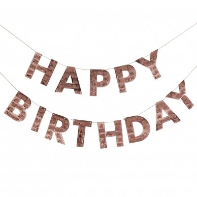 Rožinio aukso spalvos girlianda ''Happy Birthday'' Rožinio aukso spalvos girlianda ''Happy Birthday''