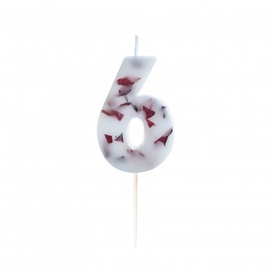 Torto žvakutė puošta žiedlapiais ''6'' Torto žvakutė puošta žiedlapiais ''6''