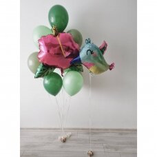 Tropinė helio balionų puokštė su kolibriu