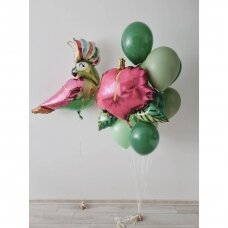 Tropinė helio balionų puokštė su papūga