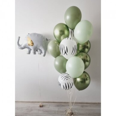 Žalsvų spalvų helio balionų puokštė su drambliuku